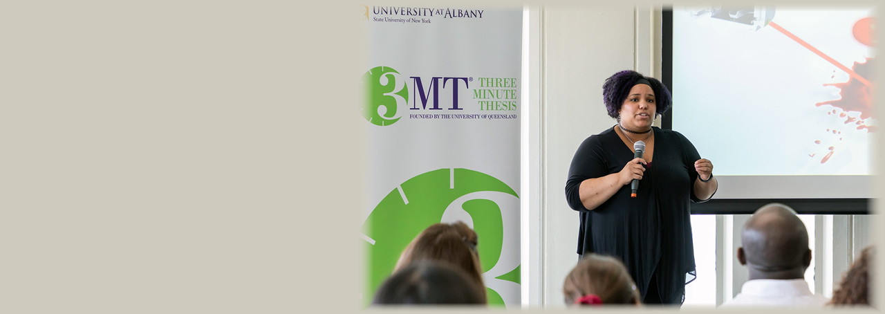 UAlbany PhD student Alexis Weber during her presentation at UAlbany's 3-Minute Thesis competition