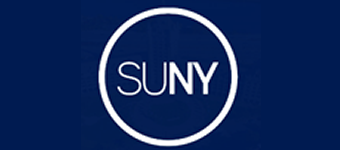 SUNY logo in white on navy background