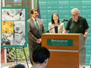 From left, Watson College of Engineering and Applied Science Dean Atul Kelkar, Binghamton University President Anne D’Alleva, and U.S. Sen. Chuck Schumer at a ribbon-cutting ceremony for a new state-of-the-art cleanroom and microelectronic packaging research facility at the University's Innovative Technologies Complex Thursday, July 2, 2026