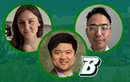 Headshots of PharmD student Prince Karmacharya (right) and neuroscience student Andrianna Poznahovska (left) with Assistant Professor Yuanjun 