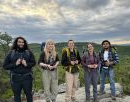 The SUNY New Paltz 2026 Catskills Montane Birds Research Team: Jaiden Ramirez ’27, Danielle Takacs ’23, Francesca Stanberry-Beale ’26, Associate Professor Kara Belinsky, Andres Barragan
