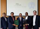 (From left) IIT Bombay Dean of Alumni and Corporate Relations Prof. Upendra V. Bhandarkar, IIT Bombay Director Prof. Shireesh Kedare, Consul General Binaya S. Pradhan, SUNY Old Westbury President Timothy E. Sams and SUNY Old Westbury Associate Provost and Dean of Research & Innovation Dr. Michael Kavic celebrate the agreement