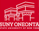 SUNY Oneonta logo on red background
