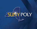 Image of words Suny Poly on blue NYS graphic background