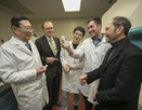 From left: Iwao Ojima, SUNY Distinguished Professor in the Department of Chemistry; Martin Kazocha, professor in the Department of Anesthesiology; graduate students Su Yan and Matthew Elmes; and Dale Deutsch, professor emeritus in the Department of Biochemistry and Cell Biology
