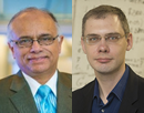 Side-by-side headshot portraits of professor Devinder Mahajan wearing glasses, a suit jacket, and a blue tie and professor Alexander Orlov wearing glasses and a dark collared shirt against neutral indoor backgrounds