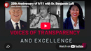 YouTube thumbnail for a 25th-anniversary September 11 discussion titled “Voices of Transparency and Excellence.”