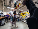 Students work with research staff inside UAlbany’s Mobile Sensor Lab to identify and track canine movements on a treadmill