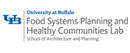Logo for the University at Buffalo Food Systems Planning and Healthy Communities Lab. The logo features the University at Buffalo 