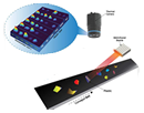 Photo illustration shows conveyor belt with plastic waste, an up-close look at the “three-dimensional transient thermal barcodes”, a thermal camera and a light projector