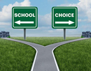Concept of school choice featuring a road diverging in different directions